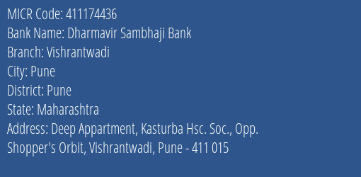 Dharmavir Sambhaji Bank Vishrantwadi MICR Code