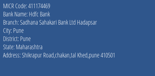 Sadhana Sahakari Bank Ltd Shikrapur Road MICR Code