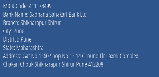 Sadhana Sahakari Bank Ltd Shikharapur Shirur MICR Code