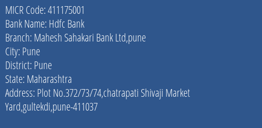 Mahesh Sahakari Bank Ltd Gultekdi MICR Code