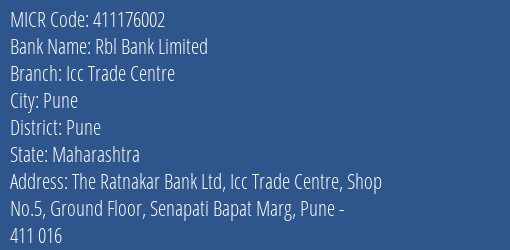 Rbl Bank Limited Icc Trade Centre MICR Code