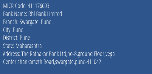 Rbl Bank Limited Swargate Pune MICR Code