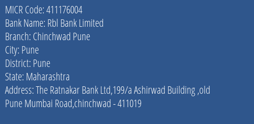 Rbl Bank Limited Chinchwad Pune MICR Code