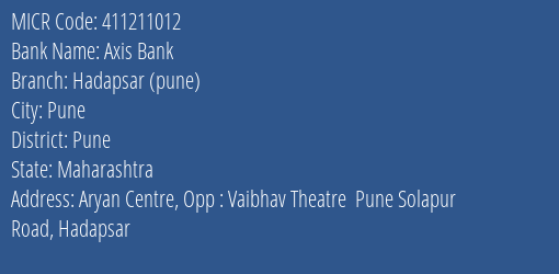 Axis Bank Hadapsar Pune MICR Code