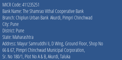 Chiplun Urban Bank Akurdi Pimpri Chinchwad MICR Code