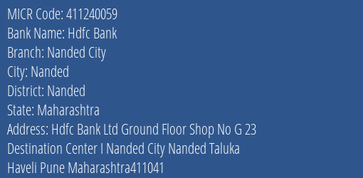 Hdfc Bank Nanded City MICR Code