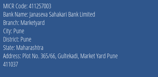 Janaseva Sahakari Bank Limited Marketyard MICR Code