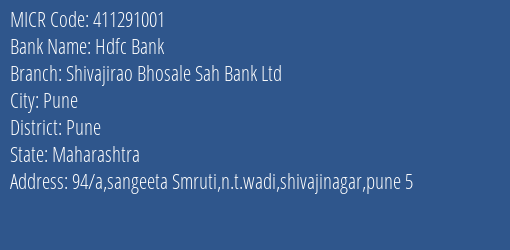 Shivajirao Bhosale Sahakari Bank Ltd Shivaji Nagar MICR Code