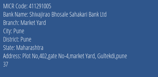 Shivajirao Bhosale Sahakari Bank Ltd Market Yard MICR Code