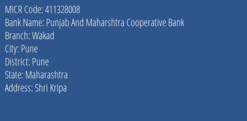 Punjab And Maharshtra Cooperative Bank Wakad MICR Code