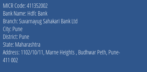 Suvarnayug Sahakari Bank Ltd Budhwar Peth MICR Code