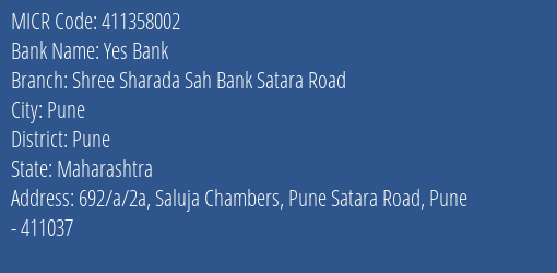 Shree Sharada Sahakari Bank Satara Road MICR Code