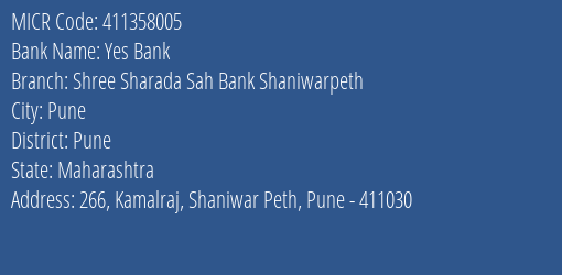 Shree Sharada Sahakari Bank Shaniwarpeth MICR Code