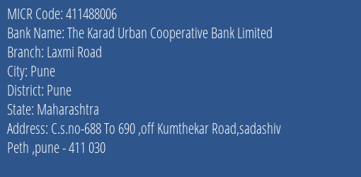 The Karad Urban Cooperative Bank Limited Laxmi Road MICR Code