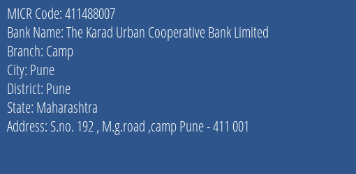 The Karad Urban Cooperative Bank Limited Camp MICR Code