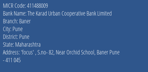 The Karad Urban Cooperative Bank Limited Baner MICR Code