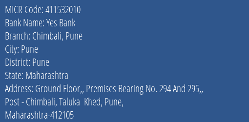 Yes Bank Chimbali Pune MICR Code