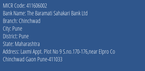 The Baramati Sahakari Bank Ltd Chinchwad MICR Code