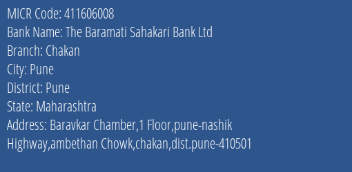 The Baramati Sahakari Bank Ltd Chakan MICR Code