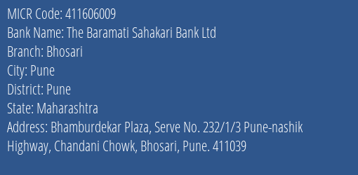 The Baramati Sahakari Bank Ltd Bhosari MICR Code