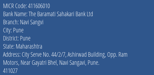 The Baramati Sahakari Bank Ltd Navi Sangvi MICR Code
