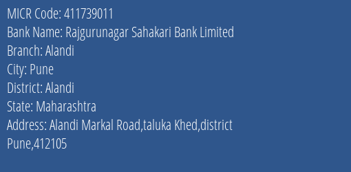 Rajgurunagar Sahakari Bank Limited Alandi MICR Code