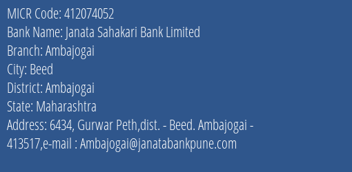 Janata Sahakari Bank Limited Bhor MICR Code