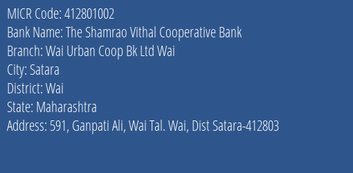 Wai Urban Coop Bank Ltd Wai MICR Code
