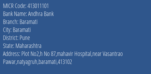 Andhra Bank Baramati MICR Code
