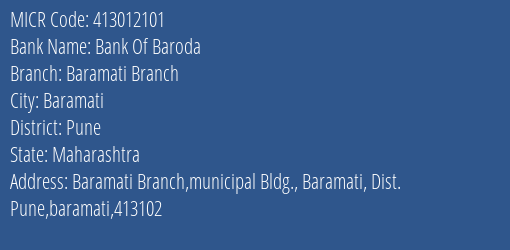 Bank Of Baroda Baramati Branch MICR Code