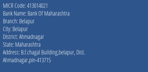 Bank Of Maharashtra Belapur MICR Code