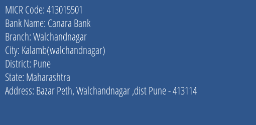 Canara Bank Walchandnagar MICR Code