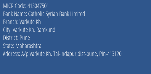 Catholic Syrian Bank Limited Varkute Kh MICR Code