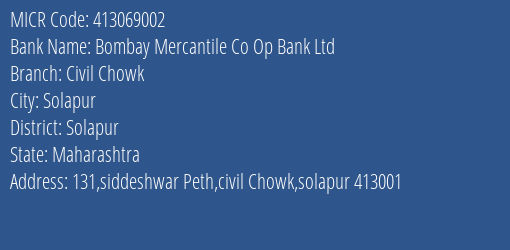 Bombay Mercantile Co Op Bank Ltd Civil Chowk MICR Code
