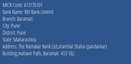 Rbl Bank Limited Baramati MICR Code
