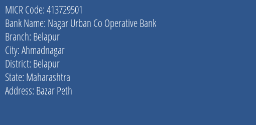 Nagar Urban Co Operative Bank Belapur MICR Code