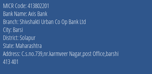 Shivshakti Urban Co Op Bank Ltd Nr.karmveer Nagar Post Office MICR Code