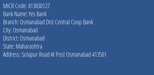 Osmanabad Dist Central Coop Bank Osmanabad MICR Code
