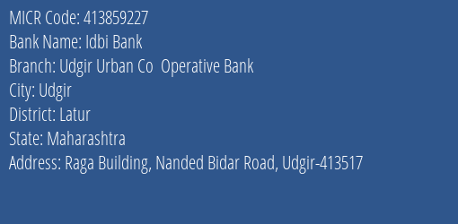 Udgir Urban Co Operative Bank Nanded Bidar Road MICR Code