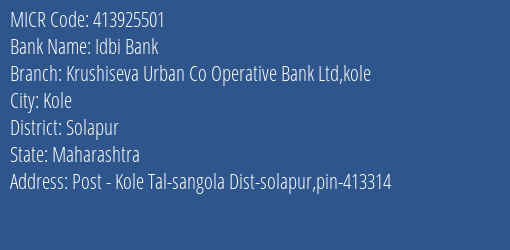 Krushiseva Urban Co Operative Bank Ltd Kole MICR Code