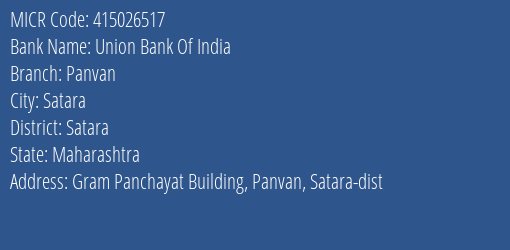 Union Bank Of India Panvan MICR Code