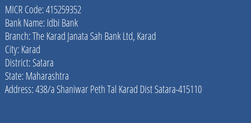 The Karad Janata Sah Bank Ltd Karad MICR Code