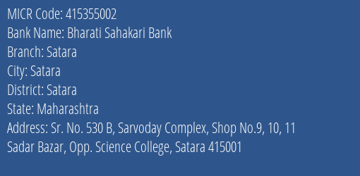 Bharati Sahakari Bank Satara MICR Code