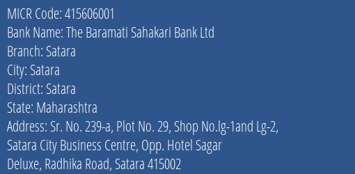 The Baramati Sahakari Bank Ltd Satara MICR Code