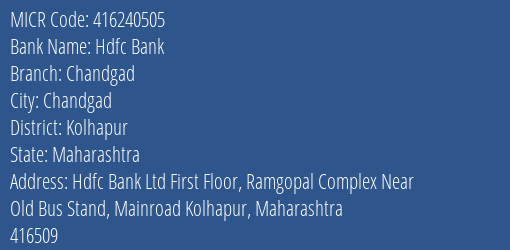 Hdfc Bank Chandgad MICR Code