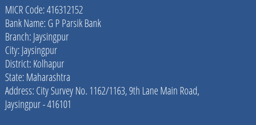 G P Parsik Bank Jaysingpur MICR Code