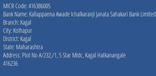 Kallappanna Awade Ichalkaranji Janata Sahakari Bank Limited Palus MICR Code