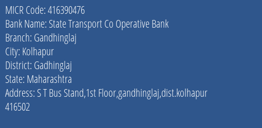 State Transport Co Operative Bank Gandhinglaj MICR Code