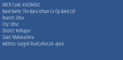 The Ajara Urban Co Op Bank Ltd Uttur MICR Code