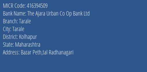The Ajara Urban Co Op Bank Ltd Tarale MICR Code